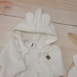 KAZUM Kombinezon z ocieplanej dresówki bez stóp + czapka + buciki 56-86 ivory