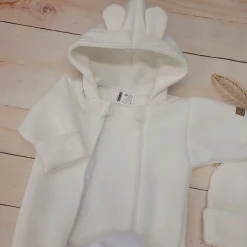 KAZUM Kombinezon z ocieplanej dresówki bez stóp + czapka + buciki 56-86 ivory