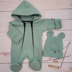 KAZUM Kombinezon z ocieplanej dresówki + czapka 56-86 gooseberry green