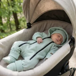 KAZUM Kombinezon z ocieplanej dresówki bez stóp + czapka + buciki 56-86 mint green