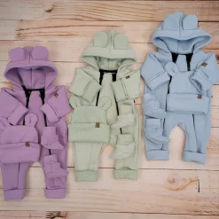 KAZUM Kombinezon z ocieplanej dresówki bez stóp + czapka + buciki 56-86 mint green