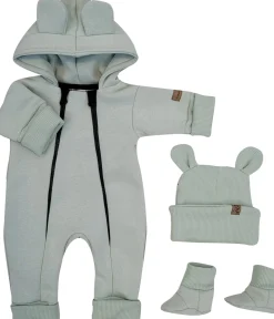 KAZUM Kombinezon z ocieplanej dresówki bez stóp + czapka + buciki 56-86 mint green