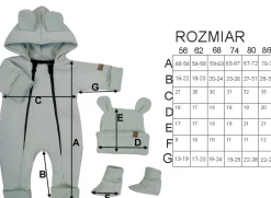 KAZUM Kombinezon z ocieplanej dresówki bez stóp + czapka + buciki 56-86 mint green