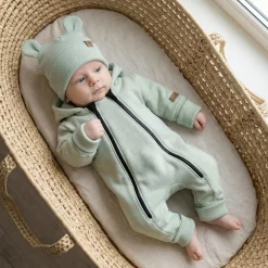KAZUM Kombinezon z ocieplanej dresówki bez stóp + czapka + buciki 56-86 mint green