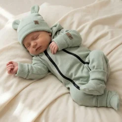 KAZUM Kombinezon z ocieplanej dresówki bez stóp + czapka + buciki 56-86 mint green