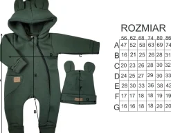 KAZUM Kombinezon z ocieplanej dresówki bez stóp + czapka khaki 56-86