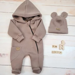 KAZUM Kombinezon z ocieplanej dresówki + czapka chocolate 56-86