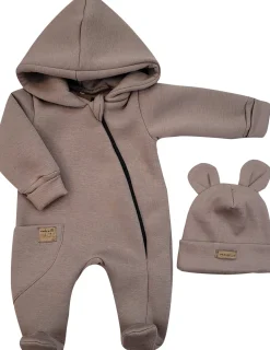 KAZUM Kombinezon z ocieplanej dresówki + czapka chocolate 56-86
