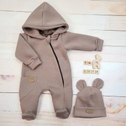 KAZUM Kombinezon z ocieplanej dresówki + czapka chocolate 56-86