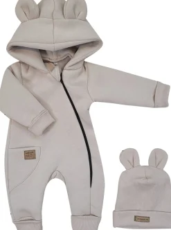 KAZUM Kombinezon z ocieplanej dresówki bez stóp + czapka beige latte 56-86