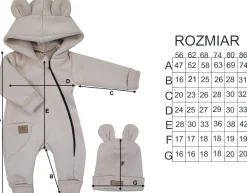 KAZUM Kombinezon z ocieplanej dresówki bez stóp + czapka beige latte 56-86