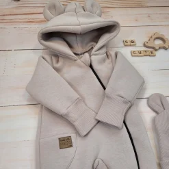 KAZUM Kombinezon z ocieplanej dresówki bez stóp + czapka beige latte 56-86