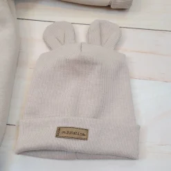 KAZUM Kombinezon z ocieplanej dresówki bez stóp + czapka beige latte 56-86