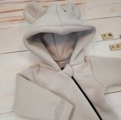 KAZUM Kombinezon z ocieplanej dresówki bez stóp + czapka beige latte 56-86
