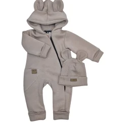 KAZUM Kombinezon z ocieplanej dresówki bez stóp + czapka cappuccino 56-86