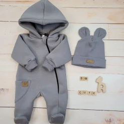 KAZUM Kombinezon z ocieplanej dresówki + czapka onyx 56-86