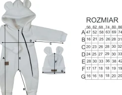 KAZUM Kombinezon z ocieplanej dresówki bez stóp + czapka ivory 56-86