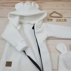 KAZUM Kombinezon z ocieplanej dresówki bez stóp + czapka ivory 56-86