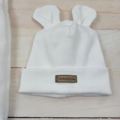 KAZUM Kombinezon z ocieplanej dresówki bez stóp + czapka ivory 56-86