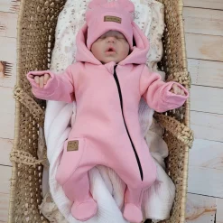 KAZUM Kombinezon z ocieplanej dresówki + czapka blush 56-86