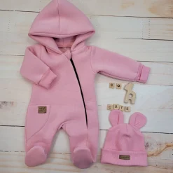KAZUM Kombinezon z ocieplanej dresówki + czapka blush 56-86