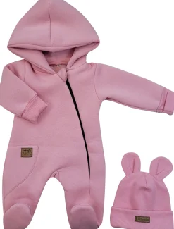KAZUM Kombinezon z ocieplanej dresówki + czapka blush 56-86