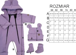 KAZUM Kombinezon z ocieplanej dresówki bez stóp + czapka + buciki 56-86 sweet lila