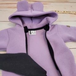 KAZUM Kombinezon z ocieplanej dresówki bez stóp + czapka + buciki 56-86 sweet lila