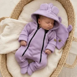 KAZUM Kombinezon z ocieplanej dresówki bez stóp + czapka + buciki 56-86 sweet lila
