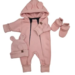 KAZUM Kombinezon z ocieplanej dresówki bez stóp + czapka + buciki coral pink 56-86