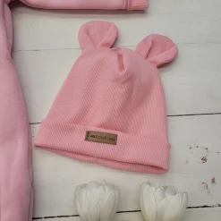 KAZUM Kombinezon z ocieplanej dresówki bez stóp + czapka blush 56-86