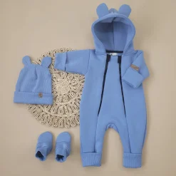 KAZUM Kombinezon z ocieplanej dresówki bez stóp + czapka + buciki 56-86 baby blue