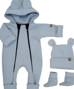 KAZUM Kombinezon z ocieplanej dresówki bez stóp + czapka + buciki 56-86 crystal blue