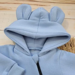 KAZUM Kombinezon z ocieplanej dresówki bez stóp + czapka baby blue 56-86