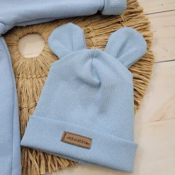 KAZUM Kombinezon z ocieplanej dresówki bez stóp + czapka baby blue 56-86