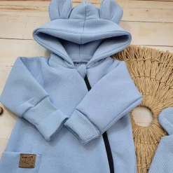 KAZUM Kombinezon z ocieplanej dresówki bez stóp + czapka baby blue 56-86