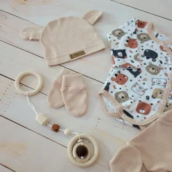 KAZUM Komplet body + półśpiochy + czapka baby sandy brown bear ostatnie sztuki 50, 68