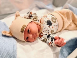 KAZUM Komplet body + półśpiochy + czapka baby sandy brown bear ostatnie sztuki 50, 68