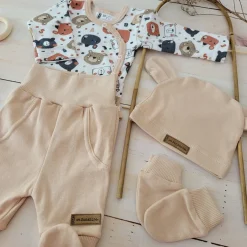 KAZUM Komplet body + półśpiochy + czapka baby sandy brown bear ostatnie sztuki 50, 68