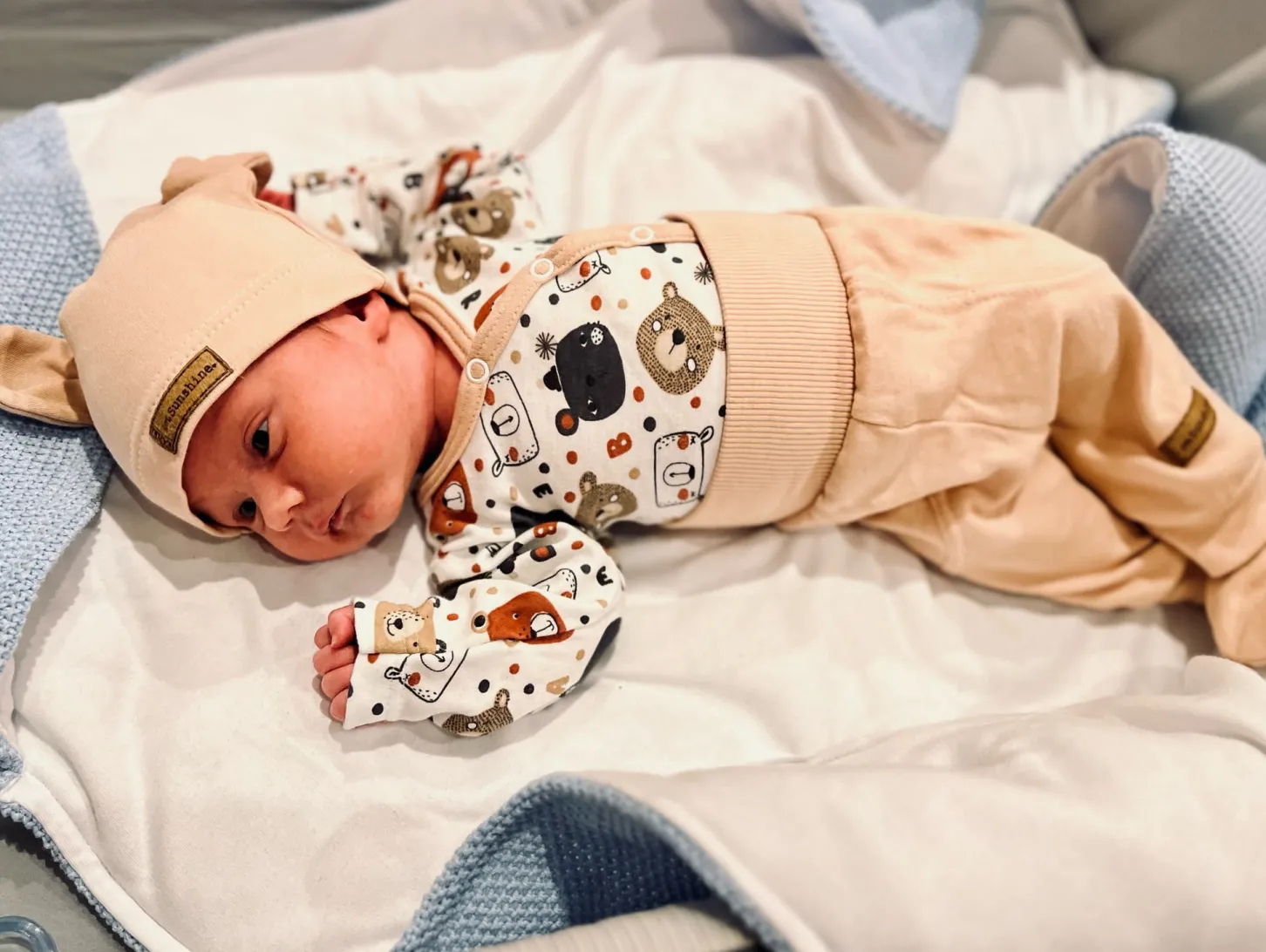 KAZUM Komplet body + półśpiochy + czapka baby sandy brown bear ostatnie sztuki 50, 68