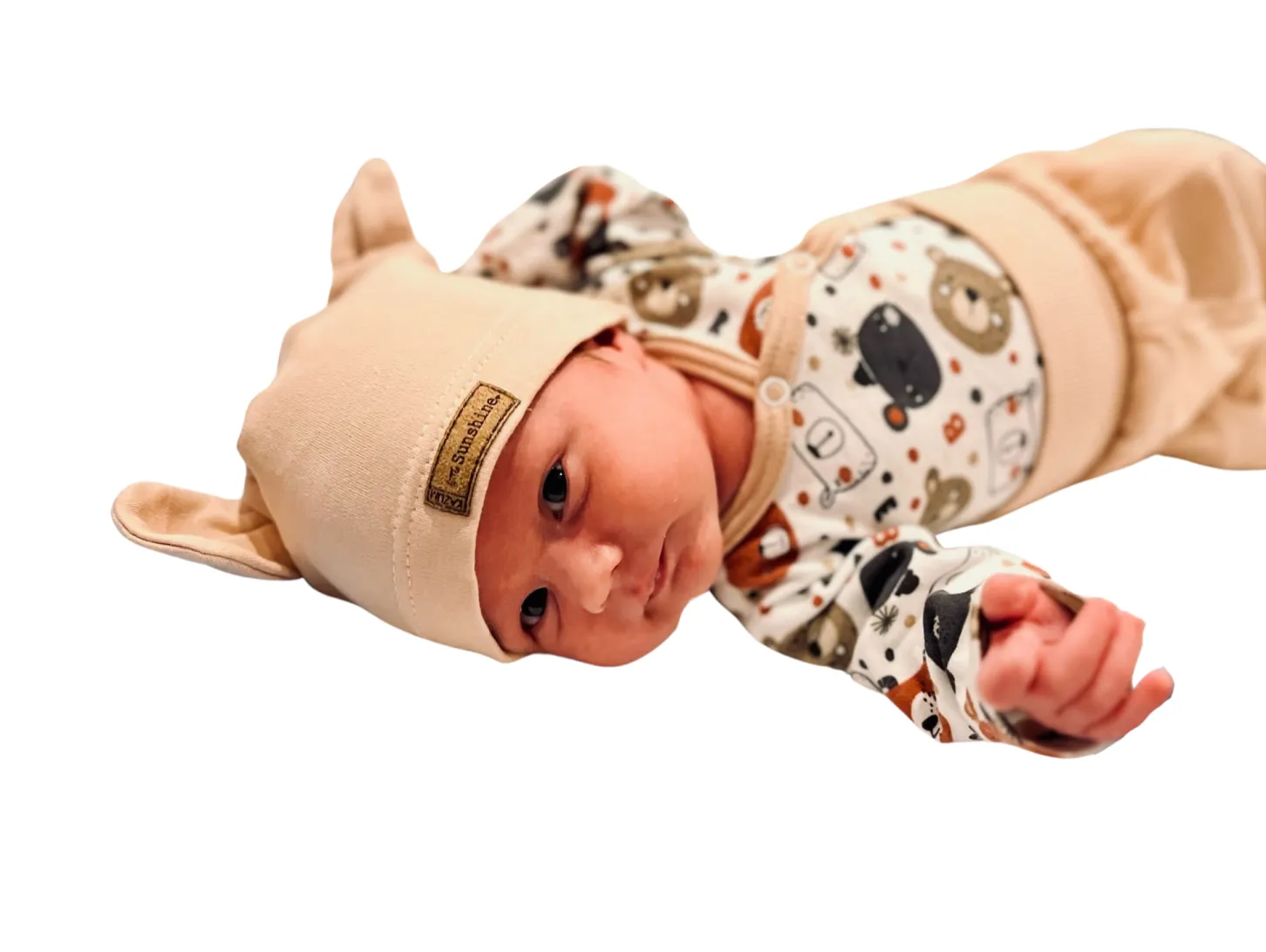 KAZUM Komplet body + półśpiochy + czapka baby sandy brown bear ostatnie sztuki 50, 68