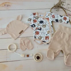 KAZUM Komplet body + półśpiochy + czapka baby sandy brown bear ostatnie sztuki 50, 68