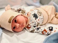 KAZUM Komplet body + półśpiochy + czapka baby sandy brown bear ostatnie sztuki 50, 68