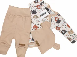 KAZUM Komplet body + półśpiochy + czapka baby sandy brown bear ostatnie sztuki 50, 68
