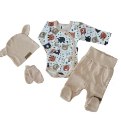 KAZUM Komplet body + półśpiochy + czapka baby sandy brown bear ostatnie sztuki 50, 68
