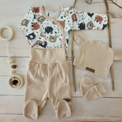 KAZUM Komplet body + półśpiochy + czapka baby sandy brown bear ostatnie sztuki 50, 68