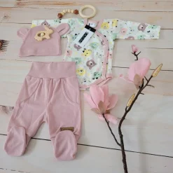 KAZUM Komplet body + półśpiochy + czapka baby pastel pink bear ostatnie sztuki 50, 68