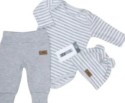 KAZUM Komplet niemowlęcy: body + spodnie + czapka z uszkami stripes ostatnie sztuki 56-86