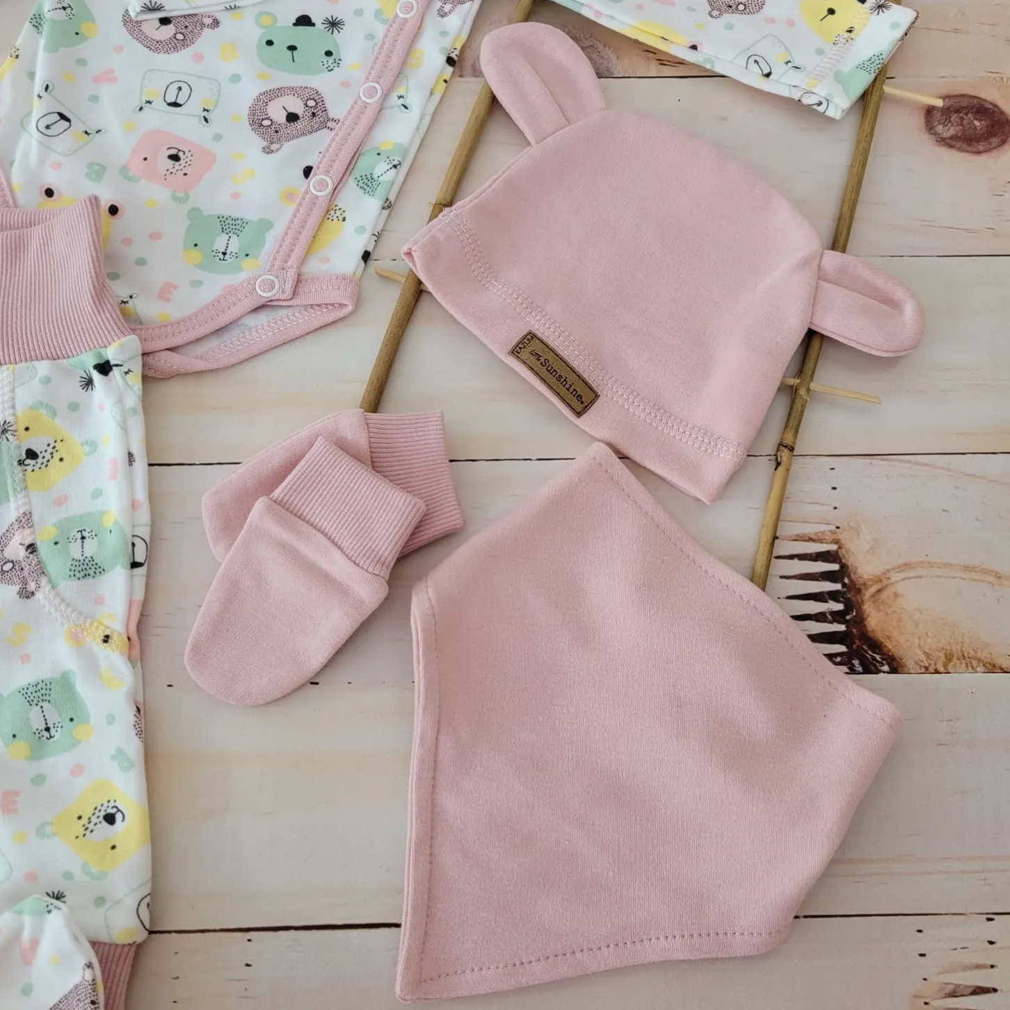 KAZUM Komplet wyprawka do szpitala 7 cz baby pastel pink bear ostatnie sztuki 50