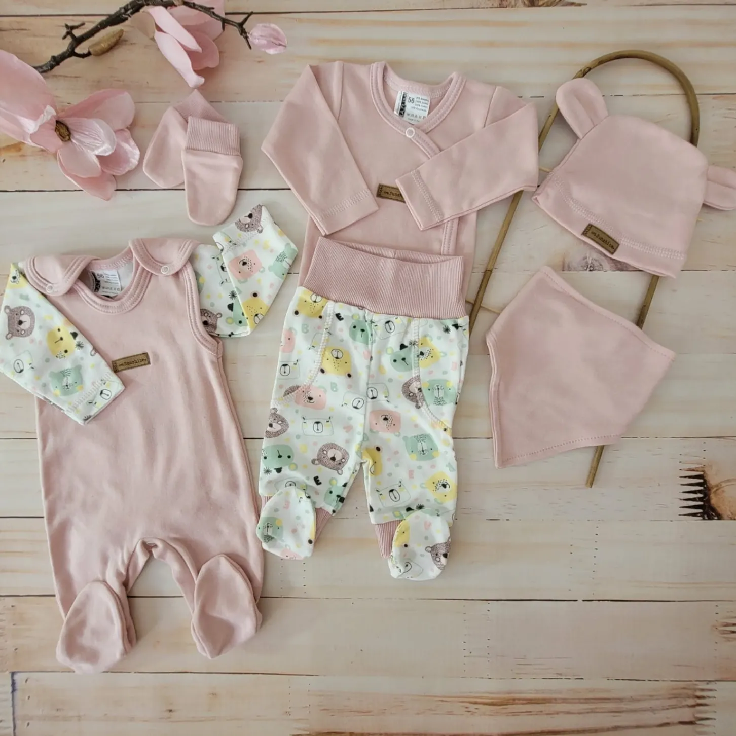 KAZUM Komplet wyprawka do szpitala 7 cz baby pastel pink bear ostatnie sztuki 50